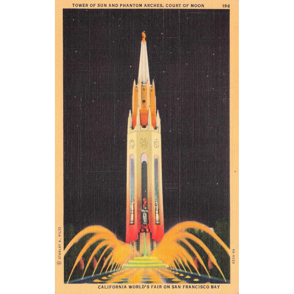 1940 Golden Gate Exposition Postcard Tower Sun Phantom‎ Arches San Francisco